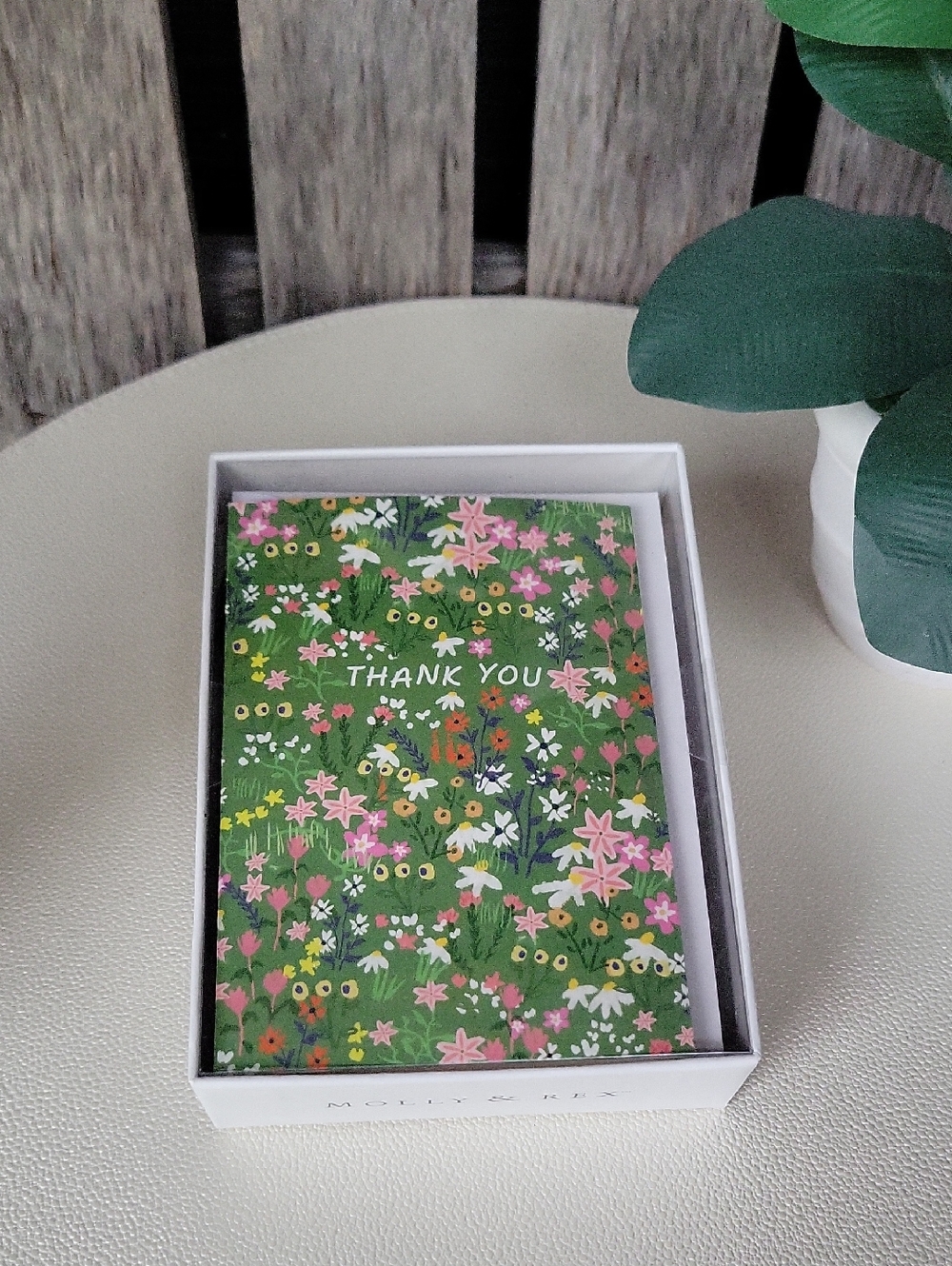 Molly & Rex Floral "Thank You" Note Card Set - Green